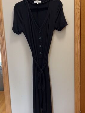Ripe Black Button-Front Jumpsuit with Tie Waist